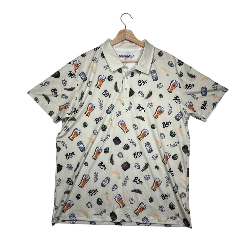 Shankitgolf Beer Polo 2.0 Golf Shirt Performance Polo Novelty Print Casual Sz XL